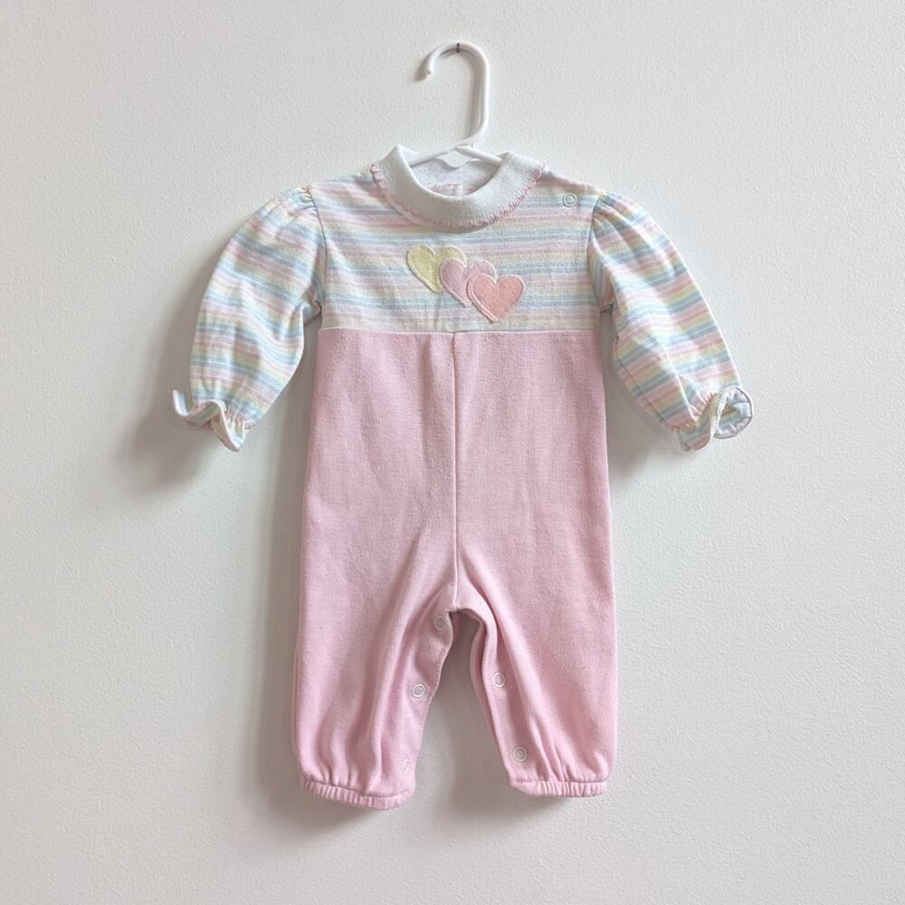 Vtg Healthtex Jumpsuit Romper 6m Pastel Rainbow Stripe Hearts Kitsch